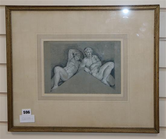 Attributed to Giambattista Zelotti, chalk and ink on grey paper, Sala DellOlimpo, Villa Barbaro, 17.5 x 26cm